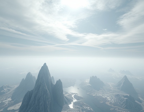 visionary AI path, ambitious, constructing new worlds, photorealistic, digital terraforming landscape unfurling across vast horizons, highly detailed, floating landmasses and emerging structures, 4K resolution, ethereal whites and silvers, diffused lighting, shot with a wide-angle lens.