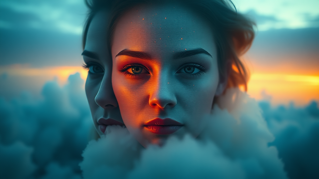 Abstract AI hallucination concept blending real and artificial images illustrating fabricated data issues