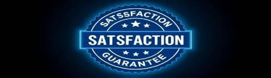 digital Satisfaction Guarantee badge, promising, rendered sharp, photorealistic, in a digital interface style, highly detailed, pixels visible, vibrant design, cyan and white, cool LED glow, rendered in 4k resolution.