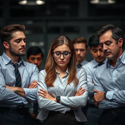 Unhappy business people learning about AI technology in a meeting.